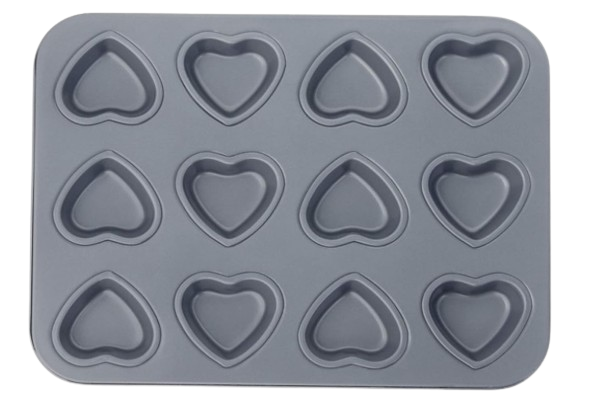 Fox Run Mini Heart Muffin Pan, 12-Cup, Preferred Non-Stick, Gray